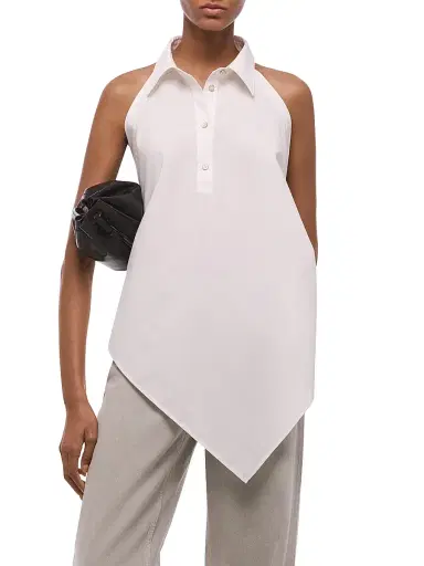 Helmut Lang Women's Collar Scarf Cotton Top - White | Thumbnail 6 Helmut Lang Women's Collar Scarf Cotton Top - White | Thumbnail 6
