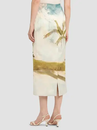 Oscar de la Renta Women's Palm Tree-Print Satin Pencil Midi-Skirt | Thumbnail 5 Oscar de la Renta Women's Palm Tree-Print Satin Pencil Midi-Skirt | Thumbnail 5