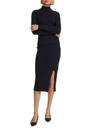 Saks Fifth Avenue Women's Wide Rib-Knit Pencil Skirt - Deep Navy | Thumbnail 2 Saks Fifth Avenue Women's Wide Rib-Knit Pencil Skirt - Deep Navy | Thumbnail 2