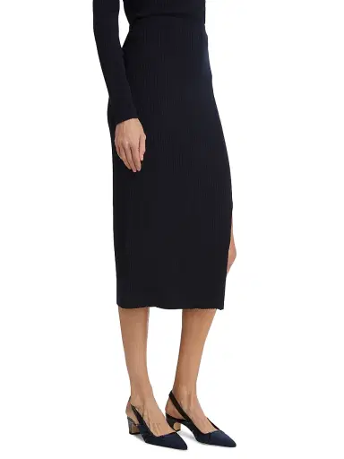 Saks Fifth Avenue Women's Wide Rib-Knit Pencil Skirt - Deep Navy | Thumbnail 4 Saks Fifth Avenue Women's Wide Rib-Knit Pencil Skirt - Deep Navy | Thumbnail 4