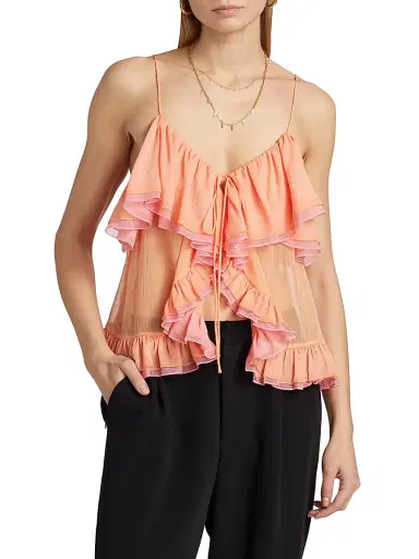 Ronny Kobo Women's Ciara Ruffled Semi-Sheer Top - Creamsicle Bubble Gum | Thumbnail 3 Ronny Kobo Women's Ciara Ruffled Semi-Sheer Top - Creamsicle Bubble Gum | Thumbnail 3