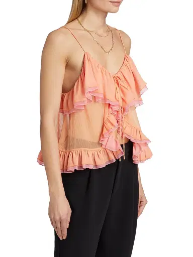 Ronny Kobo Women's Ciara Ruffled Semi-Sheer Top - Creamsicle Bubble Gum | Thumbnail 4 Ronny Kobo Women's Ciara Ruffled Semi-Sheer Top - Creamsicle Bubble Gum | Thumbnail 4