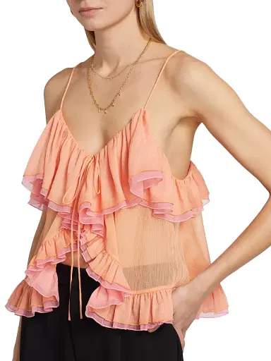 Ronny Kobo Women's Ciara Ruffled Semi-Sheer Top - Creamsicle Bubble Gum | Thumbnail 6 Ronny Kobo Women's Ciara Ruffled Semi-Sheer Top - Creamsicle Bubble Gum | Thumbnail 6
