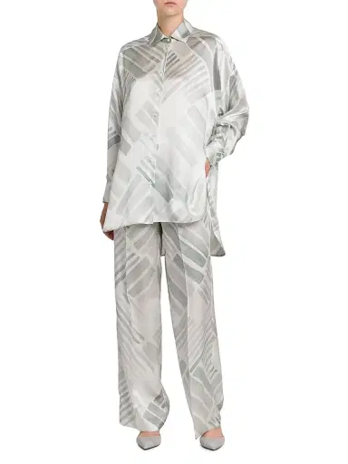 Kiton Women's Abstract Silk Oversized Long-Sleeve Shirt - Greyazure - Size 8 | Thumbnail 2 Kiton Women's Abstract Silk Oversized Long-Sleeve Shirt - Greyazure - Size 8 | Thumbnail 2