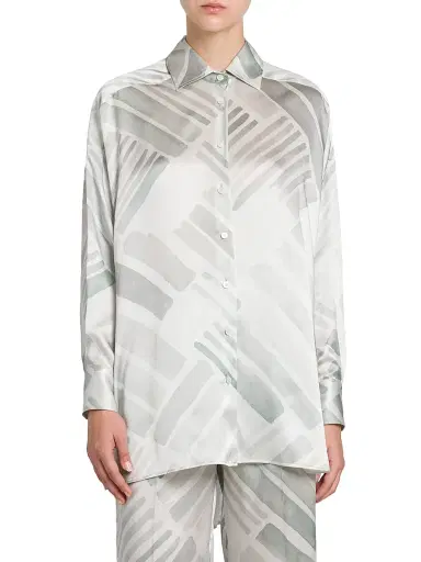 Kiton Women's Abstract Silk Oversized Long-Sleeve Shirt - Greyazure - Size 8 | Thumbnail 3 Kiton Women's Abstract Silk Oversized Long-Sleeve Shirt - Greyazure - Size 8 | Thumbnail 3