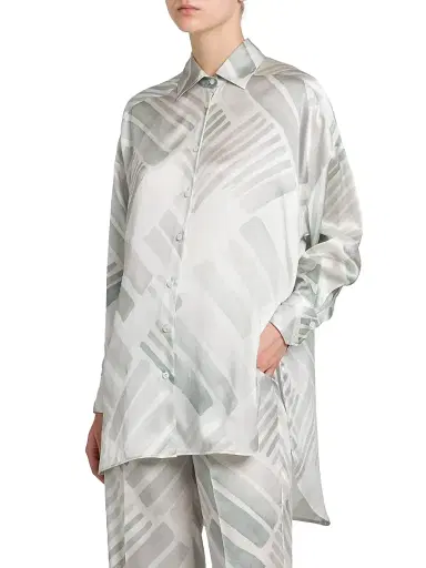 Kiton Women's Abstract Silk Oversized Long-Sleeve Shirt - Greyazure - Size 8 | Thumbnail 4 Kiton Women's Abstract Silk Oversized Long-Sleeve Shirt - Greyazure - Size 8 | Thumbnail 4
