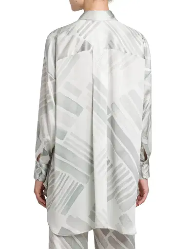 Kiton Women's Abstract Silk Oversized Long-Sleeve Shirt - Greyazure - Size 8 | Thumbnail 5 Kiton Women's Abstract Silk Oversized Long-Sleeve Shirt - Greyazure - Size 8 | Thumbnail 5