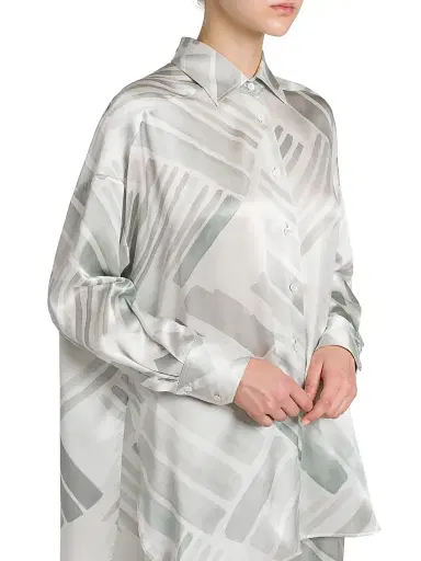 Kiton Women's Abstract Silk Oversized Long-Sleeve Shirt - Greyazure - Size 8 | Thumbnail 6 Kiton Women's Abstract Silk Oversized Long-Sleeve Shirt - Greyazure - Size 8 | Thumbnail 6