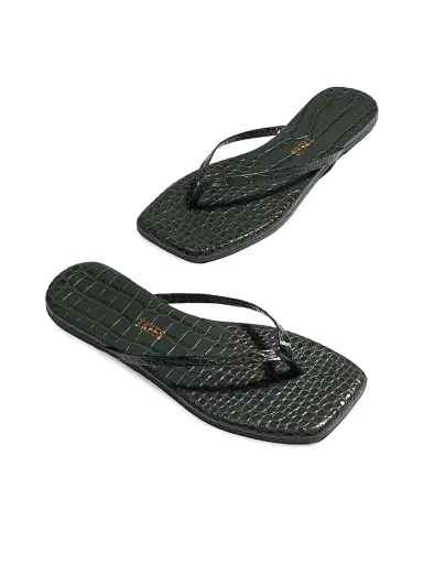 TKEES Women's Croc-Embossed Leather Flat Sandals - Emerald - Size 8 | Thumbnail 3 TKEES Women's Croc-Embossed Leather Flat Sandals - Emerald - Size 8 | Thumbnail 3