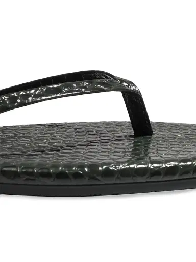 TKEES Women's Croc-Embossed Leather Flat Sandals - Emerald - Size 8 | Thumbnail 4 TKEES Women's Croc-Embossed Leather Flat Sandals - Emerald - Size 8 | Thumbnail 4