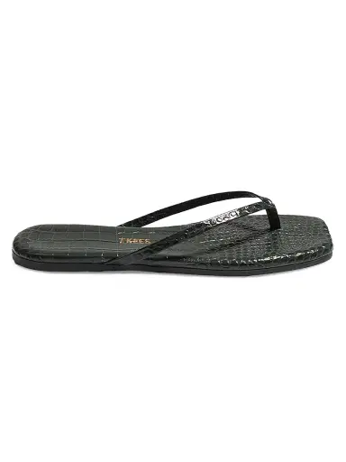 TKEES Women's Croc-Embossed Leather Flat Sandals - Emerald - Size 8 | Thumbnail 1 TKEES Women's Croc-Embossed Leather Flat Sandals - Emerald - Size 8 | Thumbnail 1