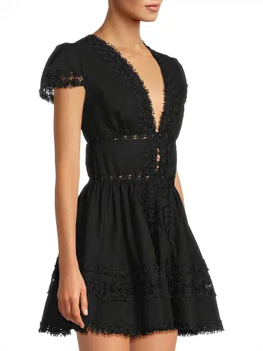 Peixoto Women's Piper Lace-Trimmed Cotton Minidress - Black - Size Small | Thumbnail 4 Peixoto Women's Piper Lace-Trimmed Cotton Minidress - Black - Size Small | Thumbnail 4