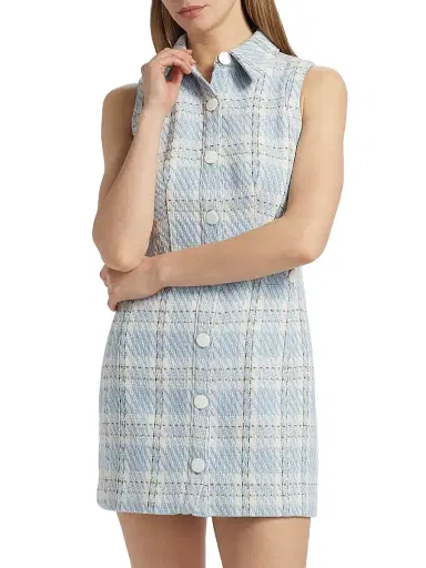 Toccin Women's Sophia Plaid Tweed Button-Front Minidress - Sky Blue Multi | Thumbnail 3 Toccin Women's Sophia Plaid Tweed Button-Front Minidress - Sky Blue Multi | Thumbnail 3