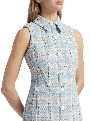 Toccin Women's Sophia Plaid Tweed Button-Front Minidress - Sky Blue Multi | Thumbnail 6 Toccin Women's Sophia Plaid Tweed Button-Front Minidress - Sky Blue Multi | Thumbnail 6
