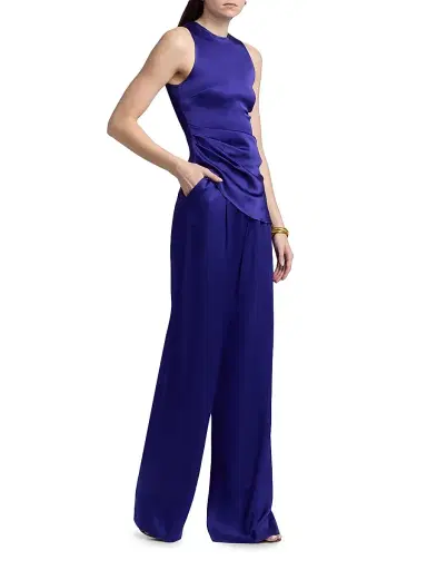 Lapointe Women's Satin Relaxed Pleated Pants - Indigo - Size 14 | Thumbnail 2 Lapointe Women's Satin Relaxed Pleated Pants - Indigo - Size 14 | Thumbnail 2