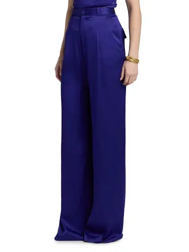 Lapointe Women's Satin Relaxed Pleated Pants - Indigo - Size 14 | Thumbnail 4 Lapointe Women's Satin Relaxed Pleated Pants - Indigo - Size 14 | Thumbnail 4
