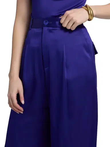 Lapointe Women's Satin Relaxed Pleated Pants - Indigo - Size 14 | Thumbnail 6 Lapointe Women's Satin Relaxed Pleated Pants - Indigo - Size 14 | Thumbnail 6