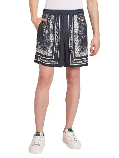 Balmain Men's Foulard Satin Pajama Shorts - Gris Fonce Blanc | Thumbnail 3 Balmain Men's Foulard Satin Pajama Shorts - Gris Fonce Blanc | Thumbnail 3