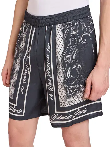 Balmain Men's Foulard Satin Pajama Shorts - Gris Fonce Blanc | Thumbnail 6 Balmain Men's Foulard Satin Pajama Shorts - Gris Fonce Blanc | Thumbnail 6