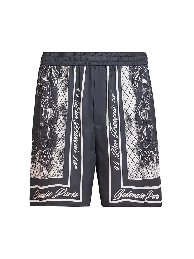 Men's Foulard Satin Pajama Shorts - Gris Fonce Blanc Men's Foulard Satin Pajama Shorts - Gris Fonce Blanc