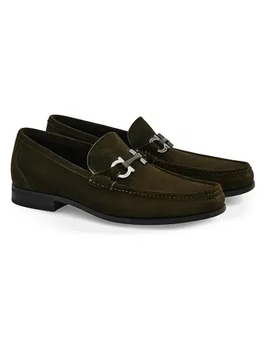 FERRAGAMO Men's Gancini Suede Loafers - Loden | Thumbnail 2 FERRAGAMO Men's Gancini Suede Loafers - Loden | Thumbnail 2