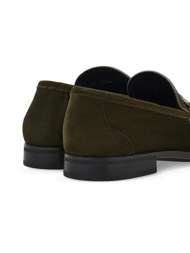 FERRAGAMO Men's Gancini Suede Loafers - Loden | Thumbnail 4 FERRAGAMO Men's Gancini Suede Loafers - Loden | Thumbnail 4
