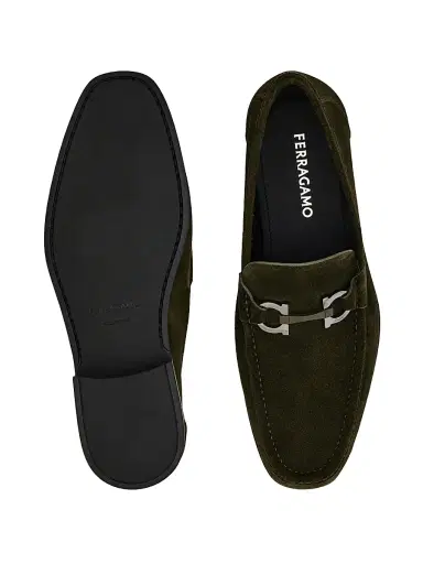 FERRAGAMO Men's Gancini Suede Loafers - Loden | Thumbnail 5 FERRAGAMO Men's Gancini Suede Loafers - Loden | Thumbnail 5