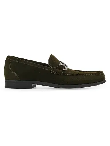 FERRAGAMO Men's Gancini Suede Loafers - Loden | Thumbnail 1 FERRAGAMO Men's Gancini Suede Loafers - Loden | Thumbnail 1