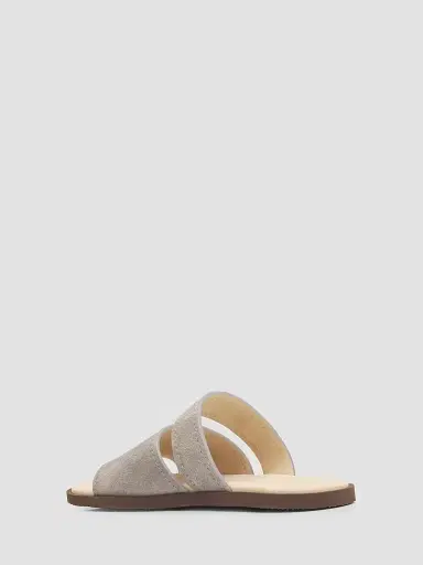 Brunello Cucinelli Men's Suede Open-Toe Slide Sandals - Grey | Thumbnail 2 Brunello Cucinelli Men's Suede Open-Toe Slide Sandals - Grey | Thumbnail 2