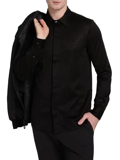 Emporio Armani Men's Clubwear Capsule Rhinestone Sport Shirt - Black | Thumbnail 3 Emporio Armani Men's Clubwear Capsule Rhinestone Sport Shirt - Black | Thumbnail 3