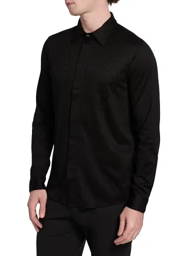 Emporio Armani Men's Clubwear Capsule Rhinestone Sport Shirt - Black | Thumbnail 4 Emporio Armani Men's Clubwear Capsule Rhinestone Sport Shirt - Black | Thumbnail 4
