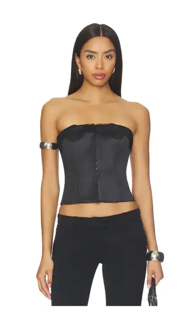 GUIZIO Jean Lace Trim Satin Corset | Thumbnail 1 GUIZIO Jean Lace Trim Satin Corset | Thumbnail 1