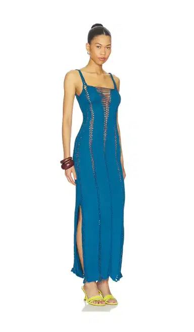 Indah Soren Solid Maxi Slash Dress With Macrame Trim | Thumbnail 2 Indah Soren Solid Maxi Slash Dress With Macrame Trim | Thumbnail 2