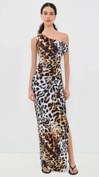 Norma Kamali Drop Shoulder Fitted Gown with Side Slit Urban Animal M | Thumbnail 2 Norma Kamali Drop Shoulder Fitted Gown with Side Slit Urban Animal M | Thumbnail 2
