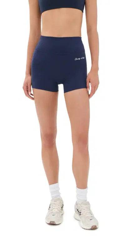 Sporty & Rich ignature Logo Mini Biker Shorts Dark Navy White | Thumbnail 1 Sporty & Rich ignature Logo Mini Biker Shorts Dark Navy White | Thumbnail 1