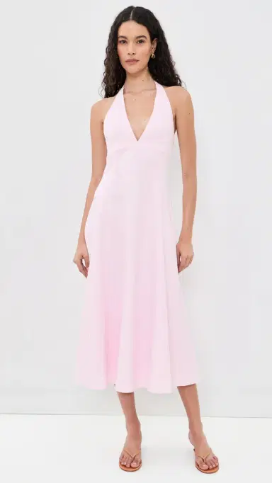 WAYF Heidi Halter Midi Dress Light Pink | Thumbnail 2 WAYF Heidi Halter Midi Dress Light Pink | Thumbnail 2
