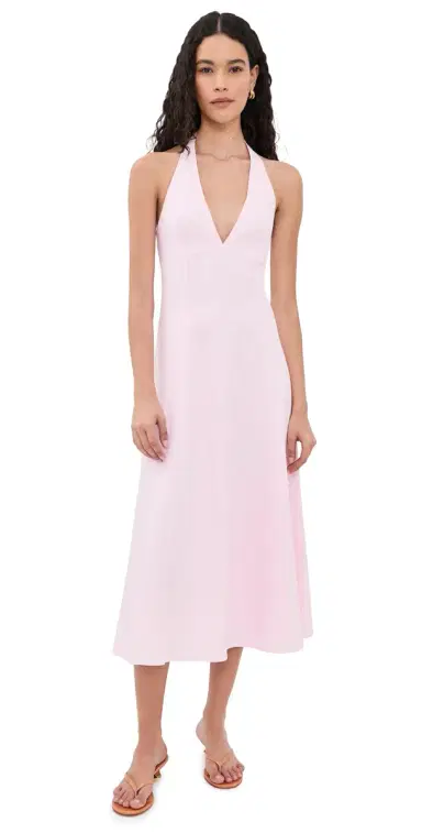 WAYF Heidi Halter Midi Dress Light Pink | Thumbnail 1 WAYF Heidi Halter Midi Dress Light Pink | Thumbnail 1