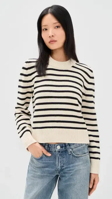 Sold Out NYC The Favorite Crew Stripe Pullover Black & Cream Stripe | Thumbnail 2 Sold Out NYC The Favorite Crew Stripe Pullover Black & Cream Stripe | Thumbnail 2