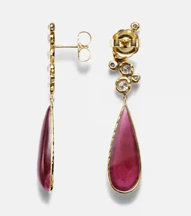 Octavia Elizabeth Floating Nesting Gem 18kt gold drop earrings with diamonds and rubellites | Thumbnail 3 Octavia Elizabeth Floating Nesting Gem 18kt gold drop earrings with diamonds and rubellites | Thumbnail 3