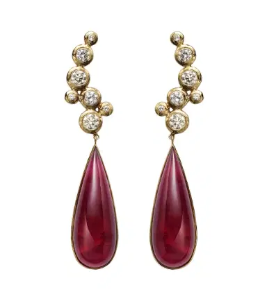 Octavia Elizabeth Floating Nesting Gem 18kt gold drop earrings with diamonds and rubellites | Thumbnail 1 Octavia Elizabeth Floating Nesting Gem 18kt gold drop earrings with diamonds and rubellites | Thumbnail 1