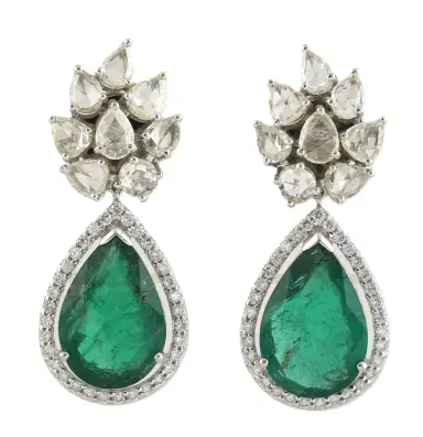 Wish Fine Jewelry 10.17ct Diamond Emerald 18K Gold Flower Earrings | Thumbnail 1 Wish Fine Jewelry 10.17ct Diamond Emerald 18K Gold Flower Earrings | Thumbnail 1
