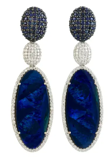 Wish Fine Jewelry 16.09ct Diamond Opal Sapphire 18K Gold Earrings | Thumbnail 1 Wish Fine Jewelry 16.09ct Diamond Opal Sapphire 18K Gold Earrings | Thumbnail 1