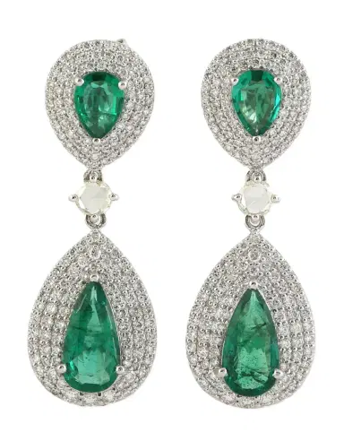 Wish Fine Jewelry 5.89ct Diamond Emerald 18K Gold Drop Earrings | Thumbnail 1 Wish Fine Jewelry 5.89ct Diamond Emerald 18K Gold Drop Earrings | Thumbnail 1