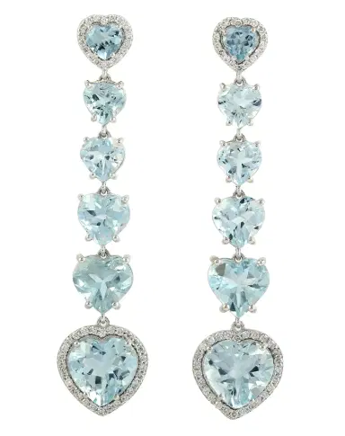 Wish Fine Jewelry 9.12ct Diamond Aquamarine 18K Gold Heart Drop Earrings | Thumbnail 1 Wish Fine Jewelry 9.12ct Diamond Aquamarine 18K Gold Heart Drop Earrings | Thumbnail 1