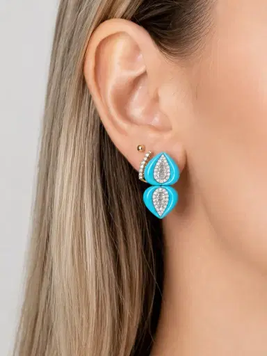 Wish Fine Jewelry 9.58ct Diamond Turquoise 18K Gold Drop Earrings | Thumbnail 2 Wish Fine Jewelry 9.58ct Diamond Turquoise 18K Gold Drop Earrings | Thumbnail 2