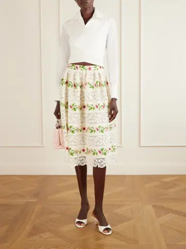 Oscar de la Renta Floral-print Lace-trimmed Cotton-blend Midi Skirt | Thumbnail 2 Oscar de la Renta Floral-print Lace-trimmed Cotton-blend Midi Skirt | Thumbnail 2