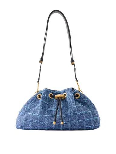 Jimmy Choo Cinch Medium Leather-trimmed Denim Shoulder Bag | Thumbnail 1 Jimmy Choo Cinch Medium Leather-trimmed Denim Shoulder Bag | Thumbnail 1