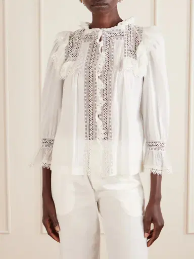 Saint Laurent Crochet-trimmed Cotton-voile Blouse | Thumbnail 3 Saint Laurent Crochet-trimmed Cotton-voile Blouse | Thumbnail 3