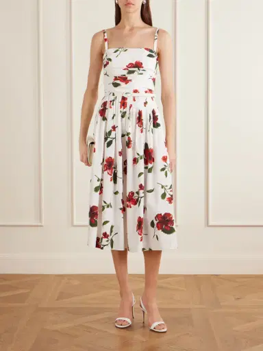 Oscar de la Renta Belted Pleated Floral-print Cotton-blend Poplin Midi Dress | Thumbnail 2 Oscar de la Renta Belted Pleated Floral-print Cotton-blend Poplin Midi Dress | Thumbnail 2