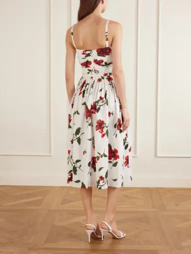 Oscar de la Renta Belted Pleated Floral-print Cotton-blend Poplin Midi Dress | Thumbnail 3 Oscar de la Renta Belted Pleated Floral-print Cotton-blend Poplin Midi Dress | Thumbnail 3
